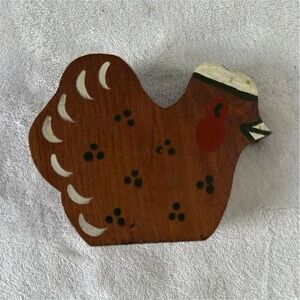 Vintage Handmade Wooden Chicken Figurine with Clothespin Back Collectible